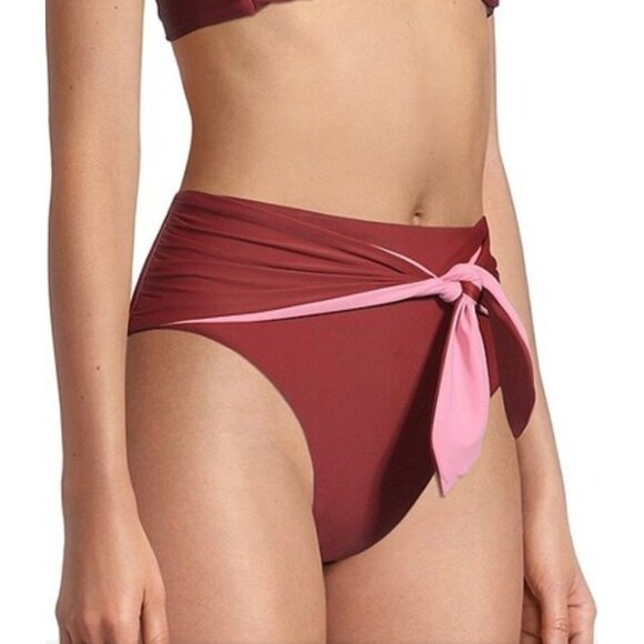 Veronica Beard Azoia Tie Front Bikini Bottoms in Deep Brick Size XL - Picture 2 of 12